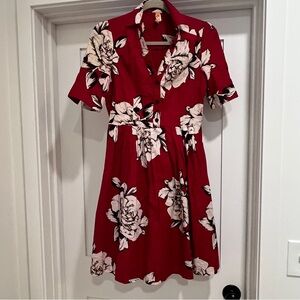 Anthropologie Maeve Dagmar red floral Shirtdress Size 2